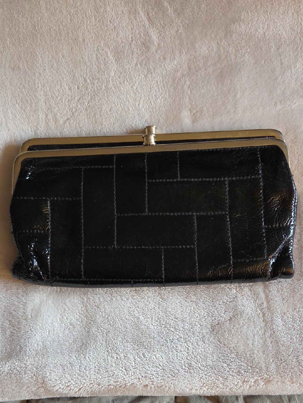 HOBO Black Woven Patent Kiss-Lock Clutch with Silver Frame